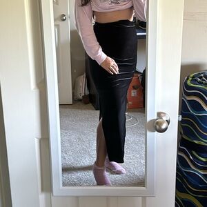 Black long velvet skirt with slits on each side